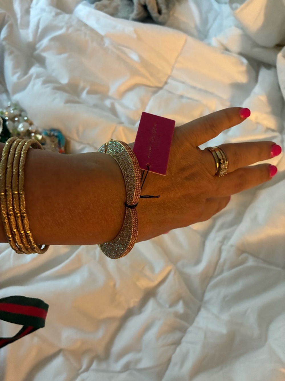 Kurt Geiger Gold Crystal Embellished Bangle - Picture 8 of 8